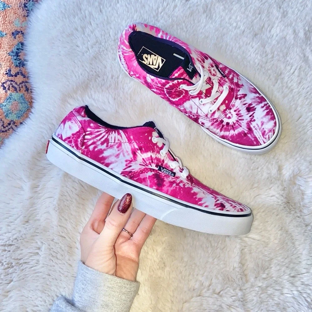 Blokecore Vans sneaker old skool lace up tie dye shoe magenta pink white youth 6